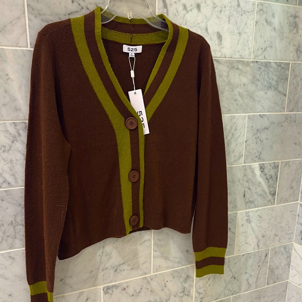 525  Cashmere America Brown and Green Cardigan Sweater
